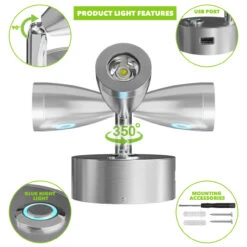 Leisure LED 4" 12V RV Interior Reading Light With Touch Activated Dimming Settings/Multi-Color Modes, Brushed Nickel Finish -RV accessories leisure led 12v rv interior reading light with touch activated dimming settingsmulti color modes 10593.1664407318