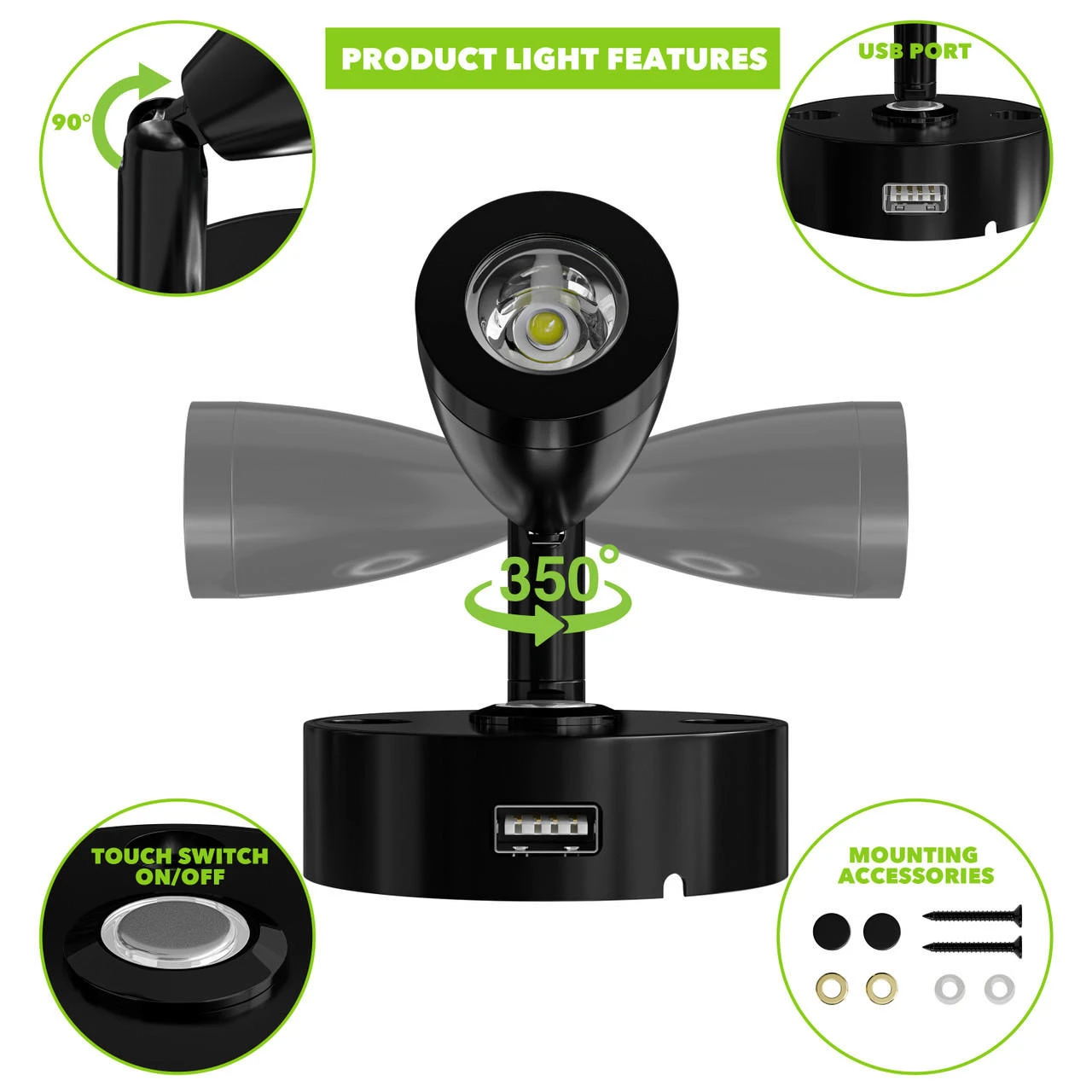 Leisure LED 3" 12V RV Interior Reading Light With Touch Activated Dimming Settings, Black Finish 8 Leisure LED 3" 12V RV Interior Reading Light With Touch Activated Dimming Settings, Black Finish - Image 6