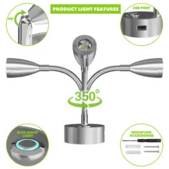 Leisure LED 8" 12V RV Flexible Gooseneck Interior Reading Light With Touch Activated Dimming Settings/Multi-Color Modes, Brushed Nickel Finish -RV accessories leisure led 8 12v rv flexible gooseneck interior reading light with touch activated dimming settingsmulti color modes brushed nickel finish 07804.1664580229