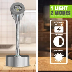 Leisure LED 8" 12V RV Flexible Gooseneck Interior Reading Light With Touch Activated Dimming Settings/Multi-Color Modes, Brushed Nickel Finish -RV accessories leisure led 8 12v rv flexible gooseneck interior reading light with touch activated dimming settingsmulti color modes brushed nickel finish 24529.1664580232