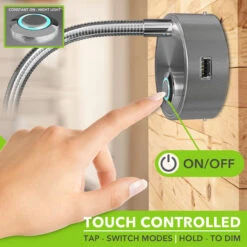 Leisure LED 8" 12V RV Flexible Gooseneck Interior Reading Light With Touch Activated Dimming Settings/Multi-Color Modes, Brushed Nickel Finish -RV accessories leisure led 8 12v rv flexible gooseneck interior reading light with touch activated dimming settingsmulti color modes brushed nickel finish 82421.1664580233