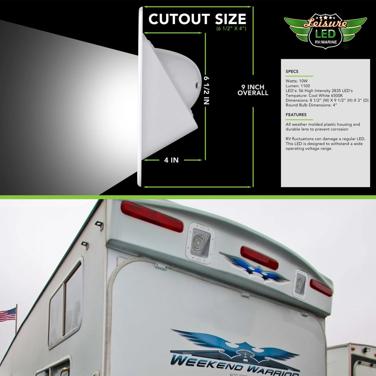 LED RV Exterior Porch Utility 12v 1100 Lumen Warrior Flood Lighting Fixture 7 LED RV Exterior Porch Utility 12v 1100 Lumen Warrior Flood Lighting Fixture - Image 5