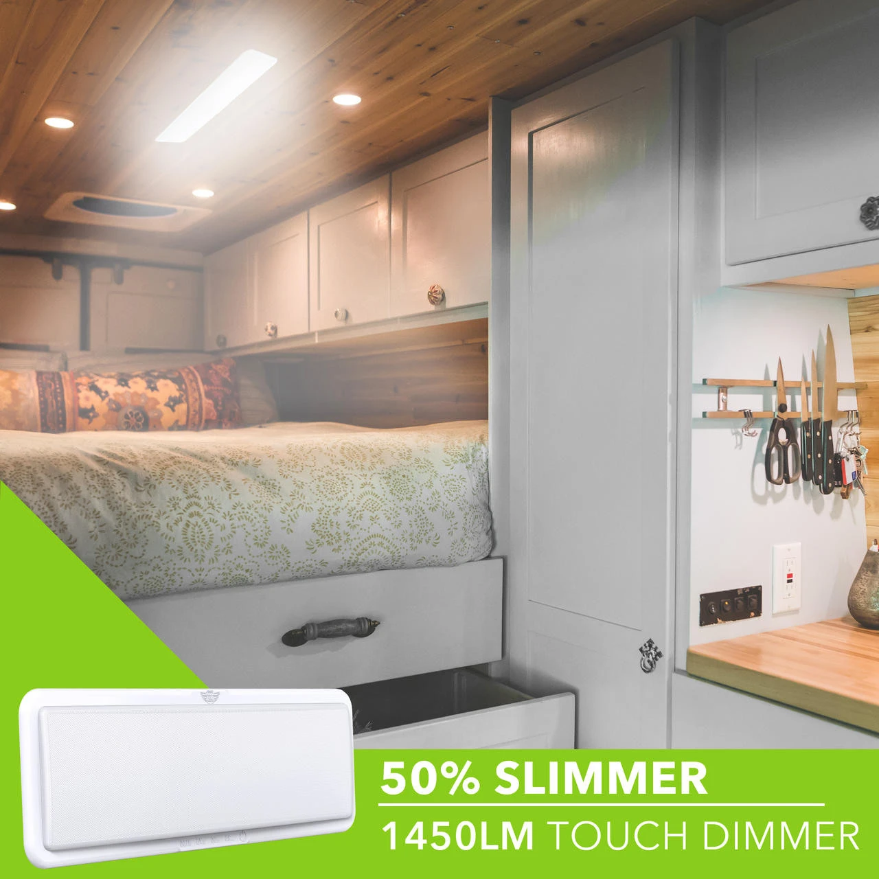 LED RV LED Ceiling Interior Light Fixture 1450 Lumen With Touch Dimmer Switch 12V 20 X 6" Natural White 4000-4500K With White Trim 7 LED RV LED Ceiling Interior Light Fixture 1450 Lumen With Touch Dimmer Switch 12V 20 X 6" Natural White 4000-4500K With White Trim - Image 5