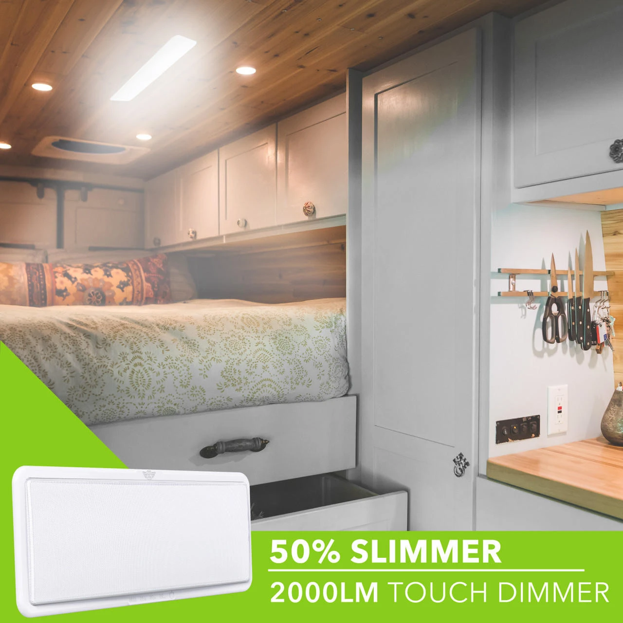 LED RV LED Ceiling Interior Light Fixture 2000 Lumen With Touch Dimmer Switch 12V 21 X 8" Natural White 4000-4500K With White Trim 8 LED RV LED Ceiling Interior Light Fixture 2000 Lumen With Touch Dimmer Switch 12V 21 X 8" Natural White 4000-4500K With White Trim - Image 6