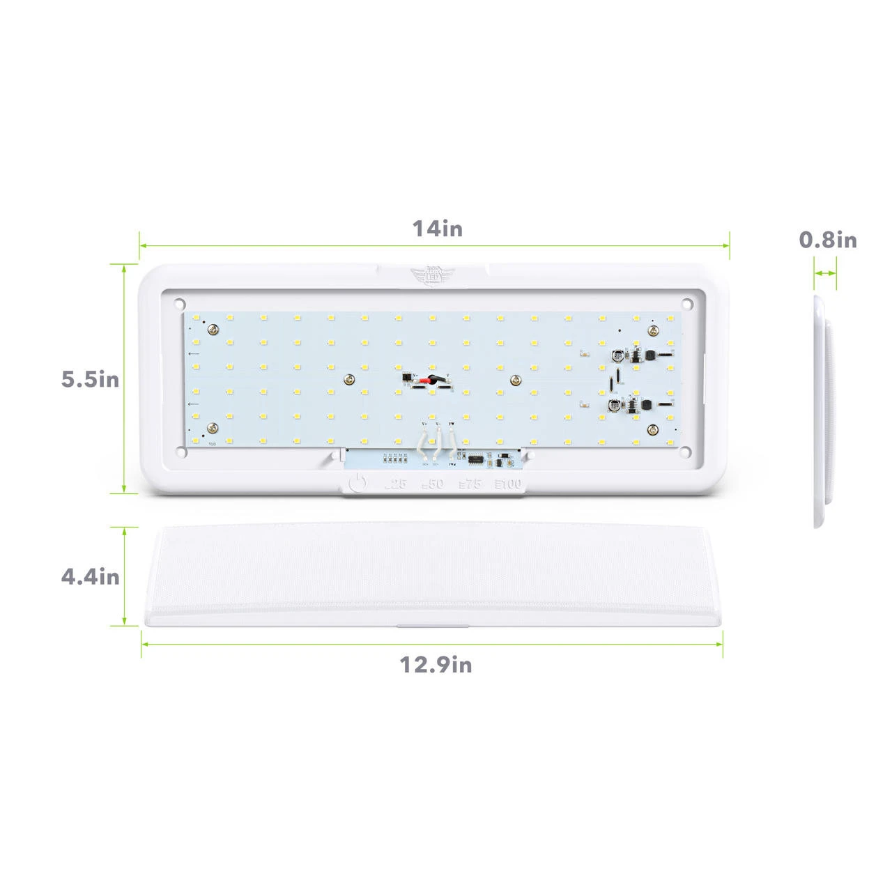 RV LED Ceiling Interior Light Fixture 950 Lumen With Touch Dimmer Switch 12V 14 X 5.5" Natural White 4000-4500K With White Trim 5 RV LED Ceiling Interior Light Fixture 950 Lumen With Touch Dimmer Switch 12V 14 X 5.5" Natural White 4000-4500K With White Trim - Image 3