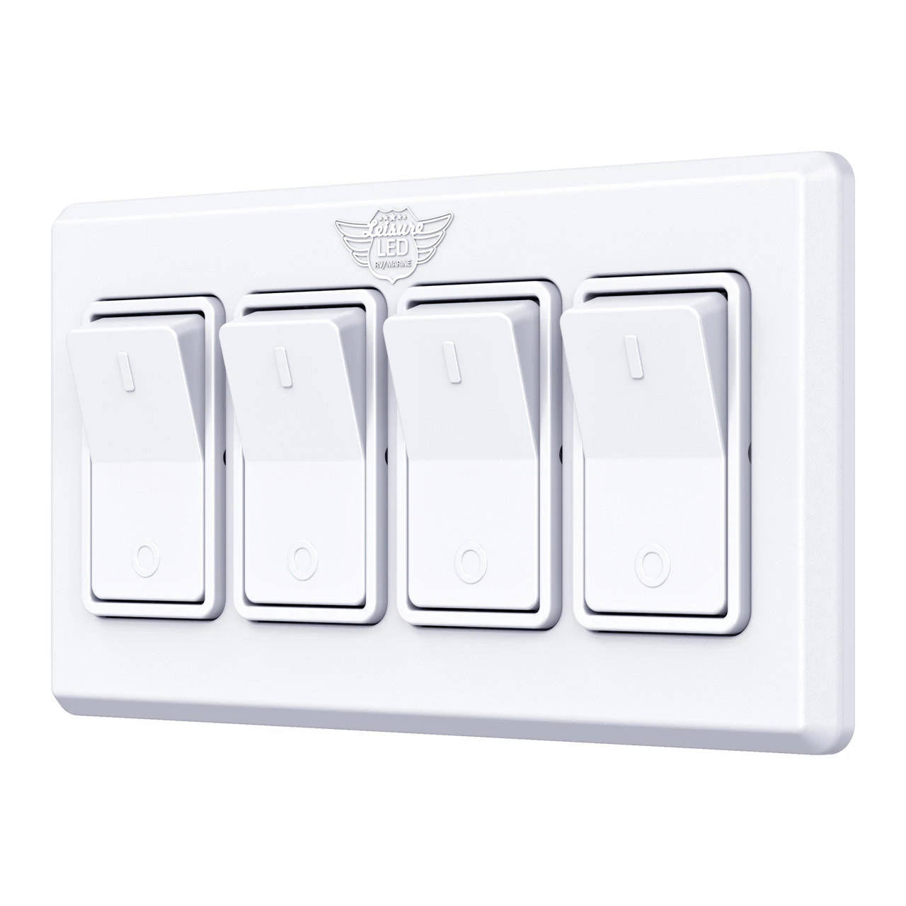Leisure LED Modern Quadruple SPST On-Off Switch With Bezel, 12-Volt, For RV, Trailer, Camper, With Label Sticker 4 Leisure LED Modern Quadruple SPST On-Off Switch With Bezel, 12-Volt, For RV, Trailer, Camper, With Label Sticker - Image 2
