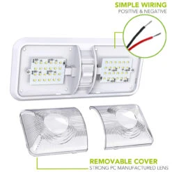Leisure LED RV LED Ceiling Double Dome Interior Light Fixture With ON/Off Switch Cool White 6000-6500K 48-2835SMD -RV accessories leisure led rv led ceiling double dome interior light fixture with onoff switch cool white 6000 6500k 48 2835smd 70364.1672450855