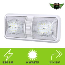 Leisure LED RV LED Ceiling Double Dome Interior Light Fixture With ON/Off Switch Cool White 6000-6500K 48-2835SMD -RV accessories leisure led rv led ceiling double dome interior light fixture with onoff switch cool white 6000 6500k 48 2835smd 98673.1672450859