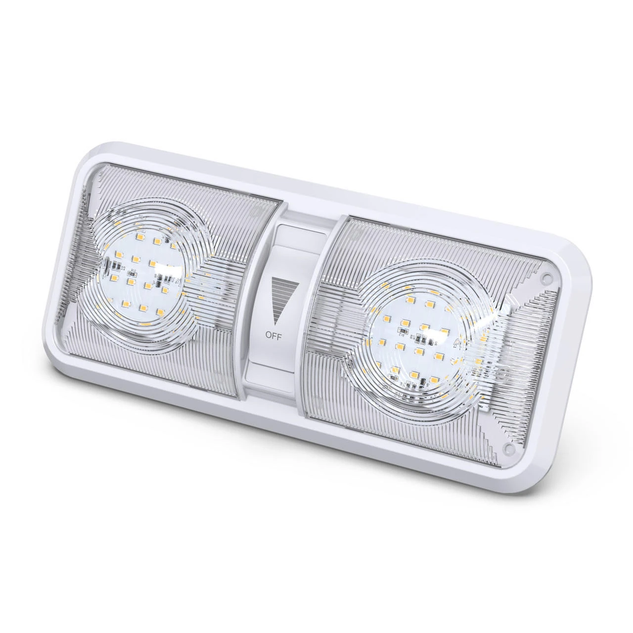 RV LED Ceiling Double Dome Light Fixture With Dimmer Switch Interior Lighting For Car/RV/Trailer/Camper/Boat DC 12V 550 Lumens Natural White 4000-4500K