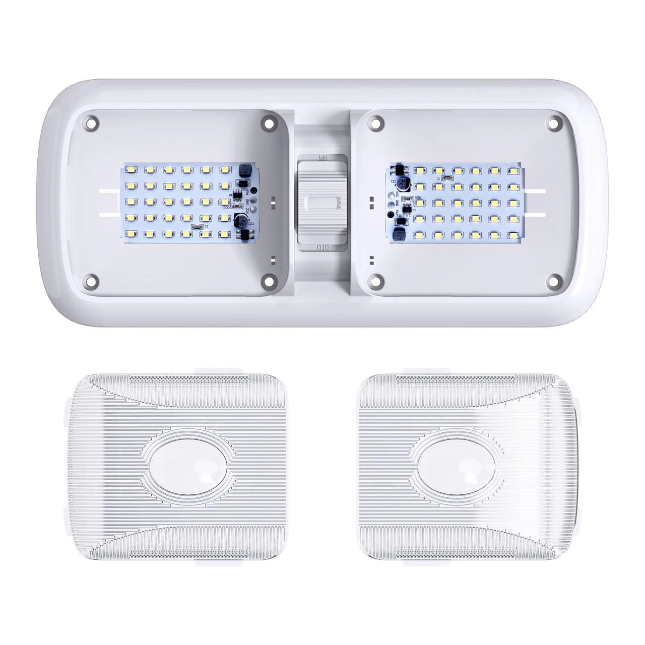 Leisure LED RV LED Ceiling Double Dome Light Fixture With ON/OFF Switch Interior Lighting For Car/RV/Trailer/Camper/Boat DC 12V 750LM Natural White 4000-4500K 9 Leisure LED RV LED Ceiling Double Dome Light Fixture With ON/OFF Switch Interior Lighting For Car/RV/Trailer/Camper/Boat DC 12V 750LM Natural White 4000-4500K - Image 7