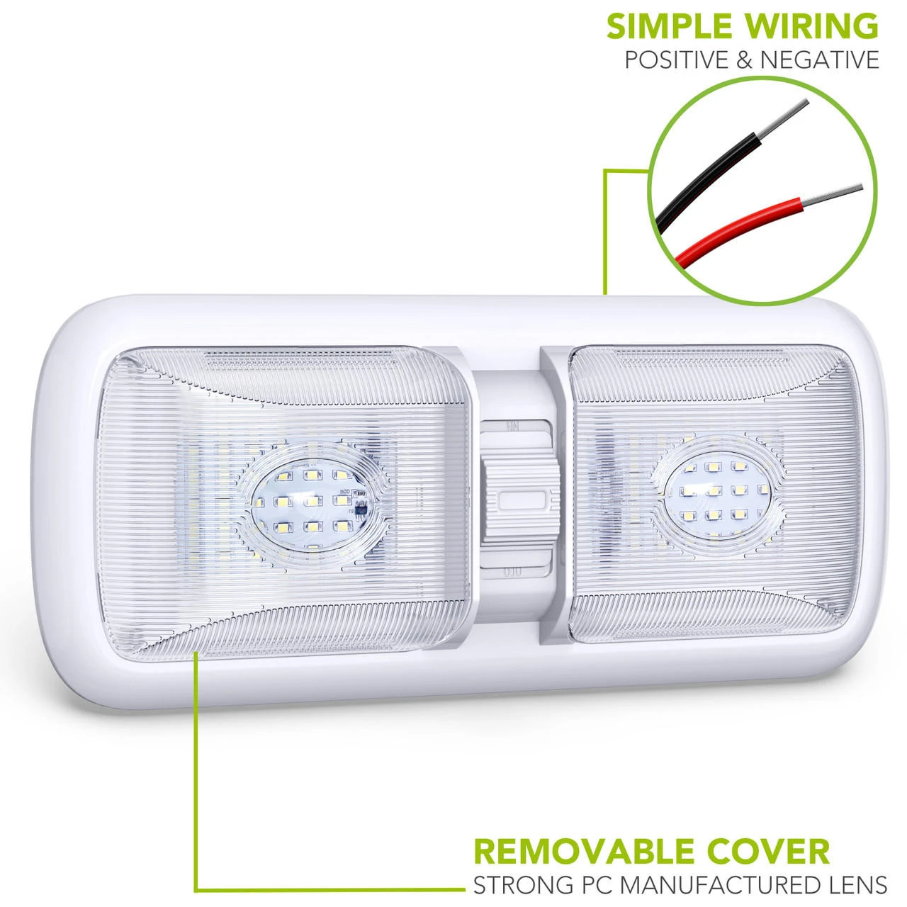 Leisure LED RV LED Ceiling Double Dome Light Fixture With ON/OFF Switch Interior Lighting For Car/RV/Trailer/Camper/Boat DC 12V 750LM Natural White 4000-4500K 5 Leisure LED RV LED Ceiling Double Dome Light Fixture With ON/OFF Switch Interior Lighting For Car/RV/Trailer/Camper/Boat DC 12V 750LM Natural White 4000-4500K - Image 3